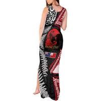 Tonga and New Zealand ANZAC Day Tank Maxi Dress Gallipoli Lest We Forget Ngatu Art Tribal and Maori Tattoo with Fern LT03