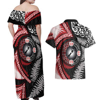 Tonga and New Zealand Together Couples Matching Off Shoulder Maxi Dress and Hawaiian Shirt Ngatu Art Tribal Maori Tattoo and Silver Fern