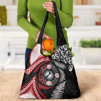 Tonga and New Zealand Together Grocery Bag Ngatu Art Tribal Maori Tattoo and Silver Fern