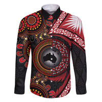 Tonga and Australia Together Family Matching Off The Shoulder Long Sleeve Dress and Hawaiian Shirt Ngatu Art Tribal Aboriginal Tattoo Pattern