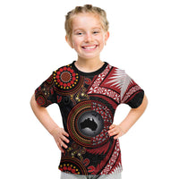 Tonga and Australia Together Kid T Shirt Ngatu Art Tribal Aboriginal Tattoo Pattern LT03 Black - Polynesian Pride