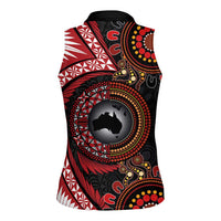 Tonga and Australia Together Women Sleeveless Polo Shirt Ngatu Art Tribal Aboriginal Tattoo Pattern