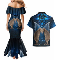 New Zealand Maori Matariki Couples Matching Mermaid Dress and Hawaiian Shirt Hongi Kiwi Bird and Silver Fern LT03 - Polynesian Pride