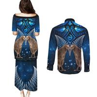 New Zealand Maori Matariki Couples Matching Puletasi and Long Sleeve Button Shirt Hongi Kiwi Bird and Silver Fern LT03 - Polynesian Pride