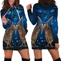New Zealand Maori Matariki Hoodie Dress Hongi Kiwi Bird and Silver Fern LT03