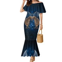 New Zealand Maori Matariki Mermaid Dress Hongi Kiwi Bird and Silver Fern LT03 Women Blue - Polynesian Pride