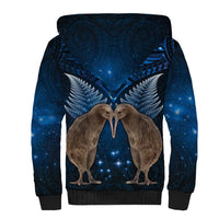 New Zealand Maori Matariki Sherpa Hoodie Hongi Kiwi Bird and Silver Fern LT03 - Polynesian Pride