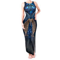 New Zealand Maori Matariki Tank Maxi Dress Hongi Kiwi Bird and Silver Fern LT03 Women Blue - Polynesian Pride