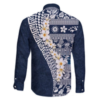 Hawaii Plumeria Tribal Vintage Family Matching Off The Shoulder Long Sleeve Dress and Hawaiian Shirt Special Blue