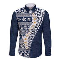 Hawaii Plumeria Tribal Vintage Long Sleeve Button Shirt Special Blue LT03 Unisex Blue - Polynesian Pride