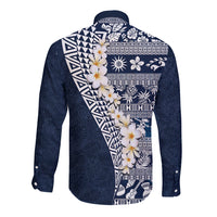 Hawaii Plumeria Tribal Vintage Long Sleeve Button Shirt Special Blue LT03 - Polynesian Pride