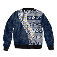 Hawaii Plumeria Tribal Vintage Sleeve Zip Bomber Jacket Special Blue LT03 - Polynesian Pride