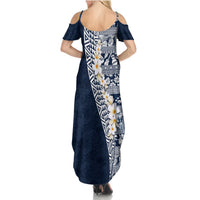Hawaii Plumeria Tribal Vintage Summer Maxi Dress - Special Blue LT03 - Polynesian Pride