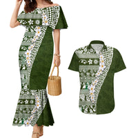 Hawaii Plumeria Tribal Vintage Couples Matching Mermaid Dress and Hawaiian Shirt Special Green LT03 Green - Polynesian Pride