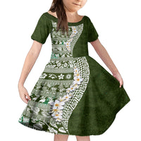 Hawaii Plumeria Tribal Vintage Kid Short Sleeve Dress Special Green