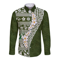 Hawaii Plumeria Tribal Vintage Long Sleeve Button Shirt Special Green LT03 Unisex Green - Polynesian Pride