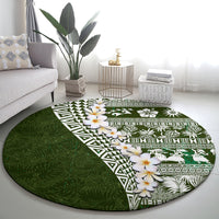 Hawaii Plumeria Tribal Vintage Round Carpet Special Green LT03 - Polynesian Pride
