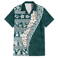 Hawaii Plumeria Tribal Vintage Family Matching Long Sleeve Bodycon Dress and Hawaiian Shirt Special Turquoise