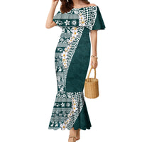 Hawaii Plumeria Tribal Vintage Family Matching Mermaid Dress and Hawaiian Shirt Special Turquoise