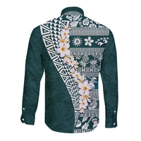 Hawaii Plumeria Tribal Vintage Long Sleeve Button Shirt Special Turquoise LT03 - Polynesian Pride