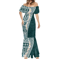 Hawaii Plumeria Tribal Vintage Mermaid Dress Special Turquoise LT03 - Polynesian Pride