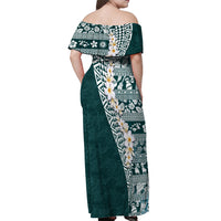 Hawaii Plumeria Tribal Vintage Off Shoulder Maxi Dress Special Turquoise