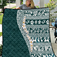 Hawaii Plumeria Tribal Vintage Quilt Special Turquoise