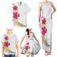 Hawaiian Plumeria and Hibiscus Family Matching Tank Maxi Dress and Hawaiian Shirt White Mode