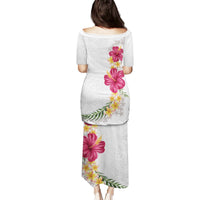 Hawaiian Plumeria and Hibiscus Puletasi White Mode LT03 - Polynesian Pride
