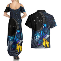 New Zealand Tui Bird Matariki Couples Matching Summer Maxi Dress and Hawaiian Shirt Galaxy Fern With Maori Pattern LT03 - Polynesian Pride