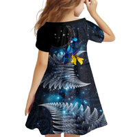 New Zealand Tui Bird Matariki Family Matching Summer Maxi Dress and Hawaiian Shirt Galaxy Fern With Maori Pattern