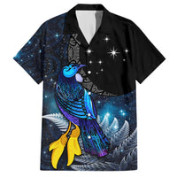 New Zealand Tui Bird Matariki Hawaiian Shirt Galaxy Fern With Maori Pattern LT03 Blue - Polynesian Pride