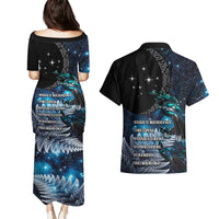 New Zealand Tui Bird Couples Matching Puletasi and Hawaiian Shirt Matariki Poetry Pattern Galaxy Style LT03 - Polynesian Pride