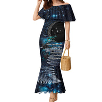 New Zealand Tui Bird Family Matching Mermaid Dress and Hawaiian Shirt Matariki Poetry Pattern Galaxy Style