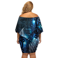 New Zealand Matariki Off Shoulder Short Dress The Tribal Maori Face and Silver Fern LT03 - Polynesian Pride