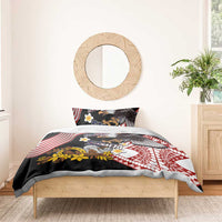 United States and American Samoa Together Bedding Set Bald Eagle and Polynesian Traditional Culture with Plumeria