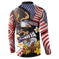 United States and American Samoa Together Button Sweatshirt Bald Eagle and Polynesian Traditional Culture with Plumeria