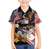 United States and American Samoa Together Family Matching Tank Maxi Dress and Hawaiian Shirt Bald Eagle and Polynesian Traditional Culture with Plumeria