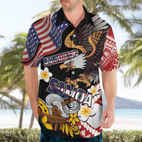 United States and American Samoa Together Hawaiian Shirt Bald Eagle and Polynesian Traditional Culture with Plumeria