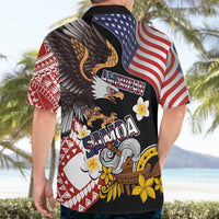 United States and American Samoa Together Hawaiian Shirt Bald Eagle and Polynesian Traditional Culture with Plumeria