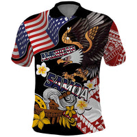 United States and American Samoa Together Polo Shirt Bald Eagle and Polynesian Traditional Culture with Plumeria