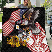 United States and American Samoa Together Quilt Bald Eagle and Polynesian Traditional Culture with Plumeria
