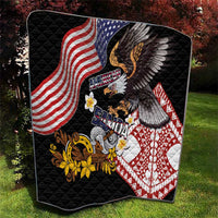 United States and American Samoa Together Quilt Bald Eagle and Polynesian Traditional Culture with Plumeria
