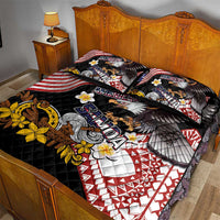 United States and American Samoa Together Quilt Bed Set Bald Eagle and Polynesian Traditional Culture with Plumeria