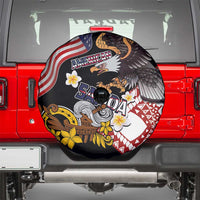 United States and American Samoa Together Spare Tire Cover Bald Eagle and Polynesian Traditional Culture with Plumeria