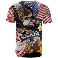United States and American Samoa Together T Shirt Bald Eagle and Polynesian Traditional Culture with Plumeria