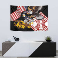 United States and American Samoa Together Tapestry Bald Eagle and Polynesian Traditional Culture with Plumeria