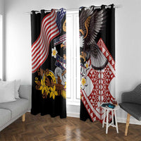 United States and American Samoa Together Window Curtain Bald Eagle and Polynesian Traditional Culture with Plumeria