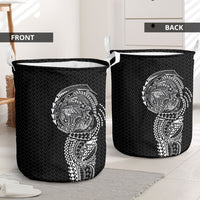 Hawaiian Traditional Tattoos Laundry Basket Kakau Tribal Tropical Plant Motif Black Color