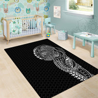 Hawaiian Traditional Tattoos Area Rug Kakau Tribal Tropical Plant Motif Black Color